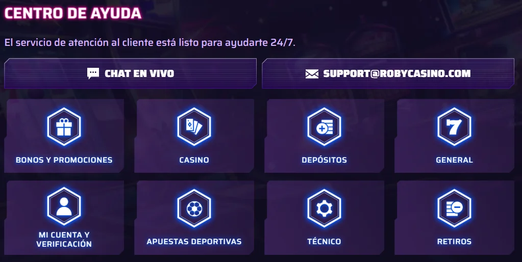 Roby Casino Centro de Ayuda Roby Casino centro de ayuda con chat en vivo, correo y categorías de soporte